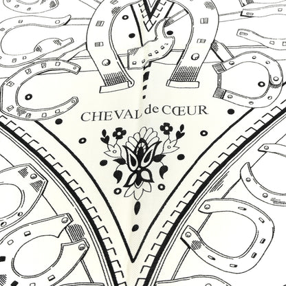Hermes Cashmere Silk Cheval De Coeur Bandana Shawl 140 White Black 7 of 7