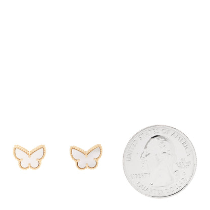 Van Cleef & Arpels 18K Yellow Gold Mother of Pearl Sweet Alhambra Butterfly Earrings 2 of 5