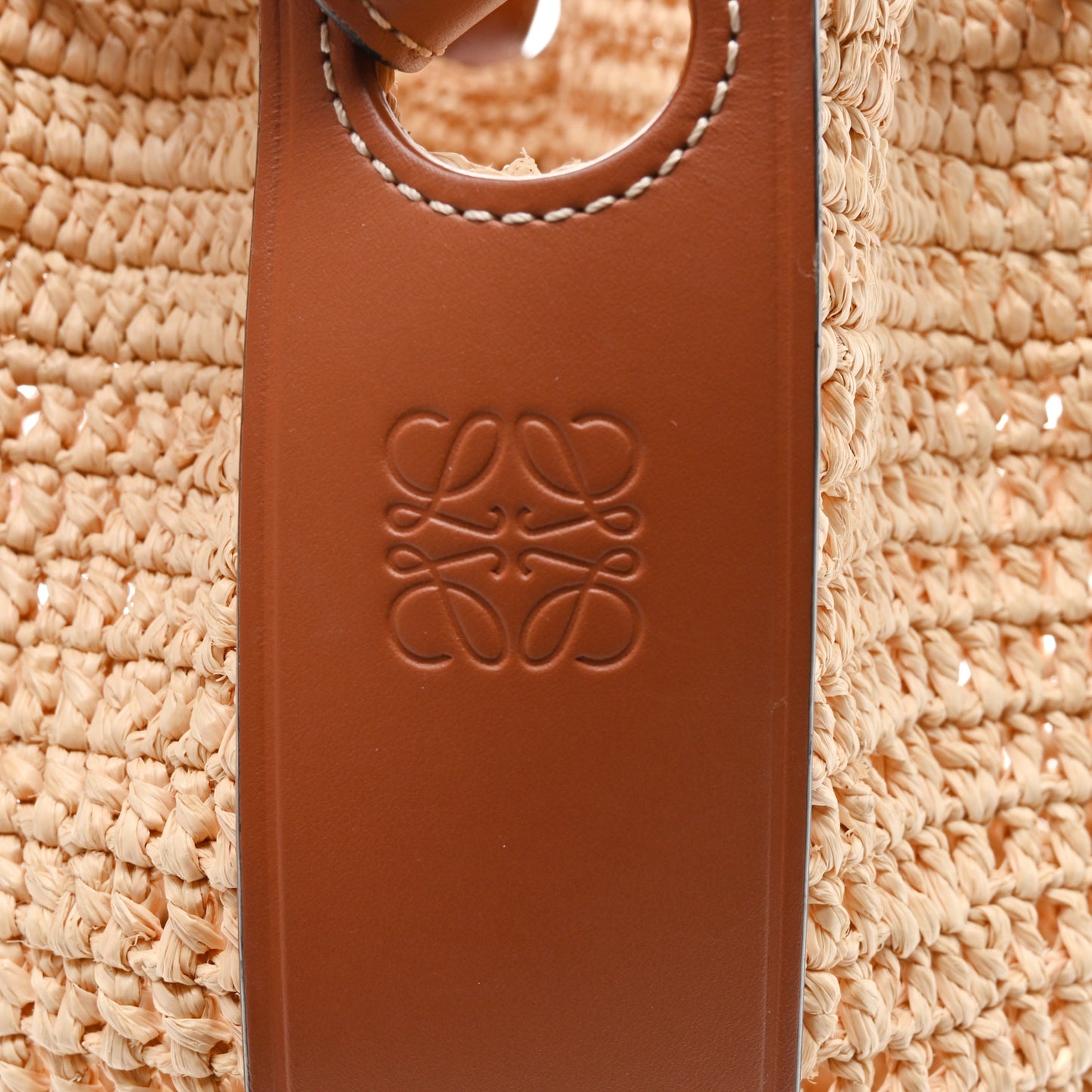 Raffia Calfskin Balloon Bucket Bag Natural Tan