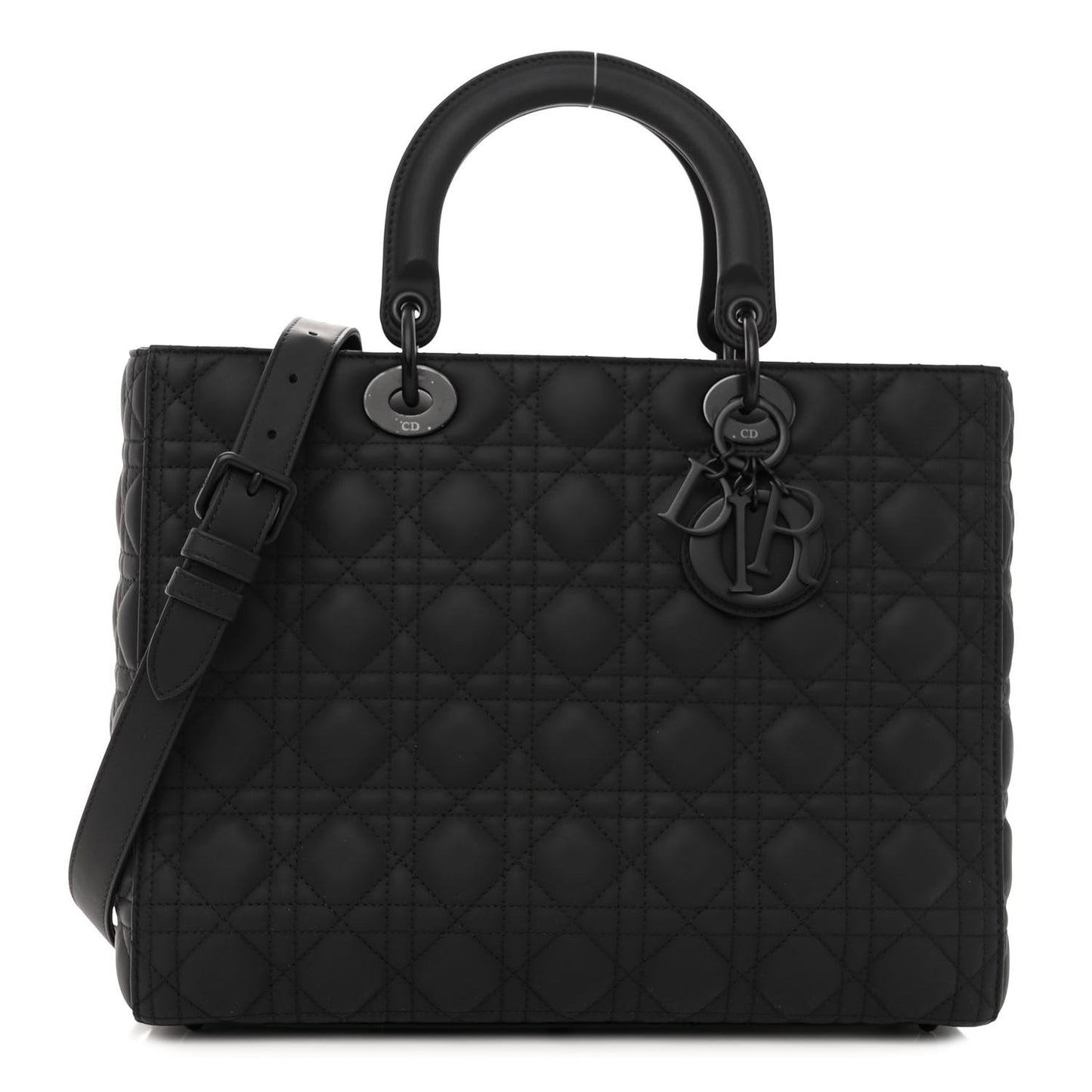 Ultra Matte Calfskin Cannage Large Lady Dior Black