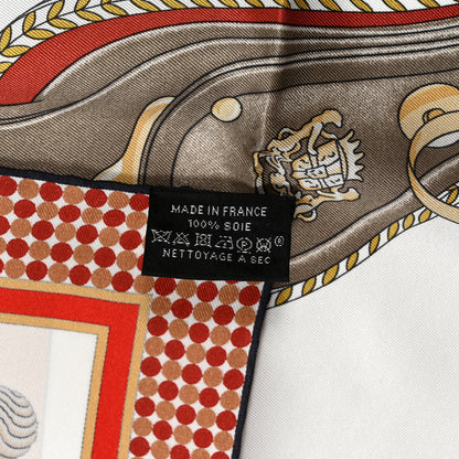 Hermes Silk Carrick a Pompe Scarf 70 White Beige Gris Cendre 4 of 7