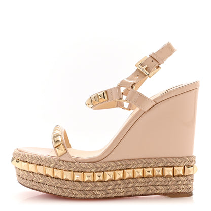 Christian Louboutin Patent Cataclou 110 Wedge Sandals 38 Nude 1 of 7