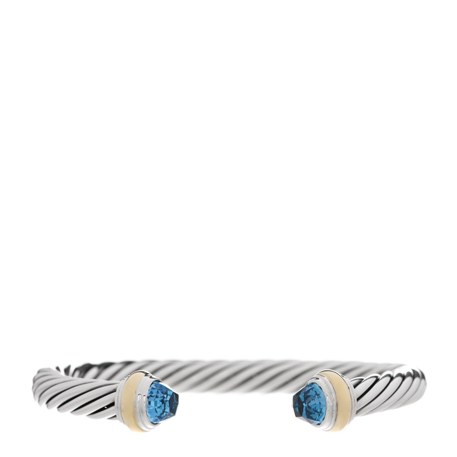 David Yurman Sterling Silver 14K Yellow Gold Blue Topaz 7mm Cable Classics Bracelet 1 of 4