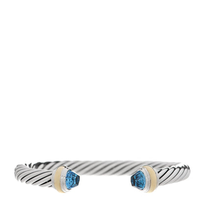 David Yurman Sterling Silver 14K Yellow Gold Blue Topaz 7mm Cable Classics Bracelet 1 of 4