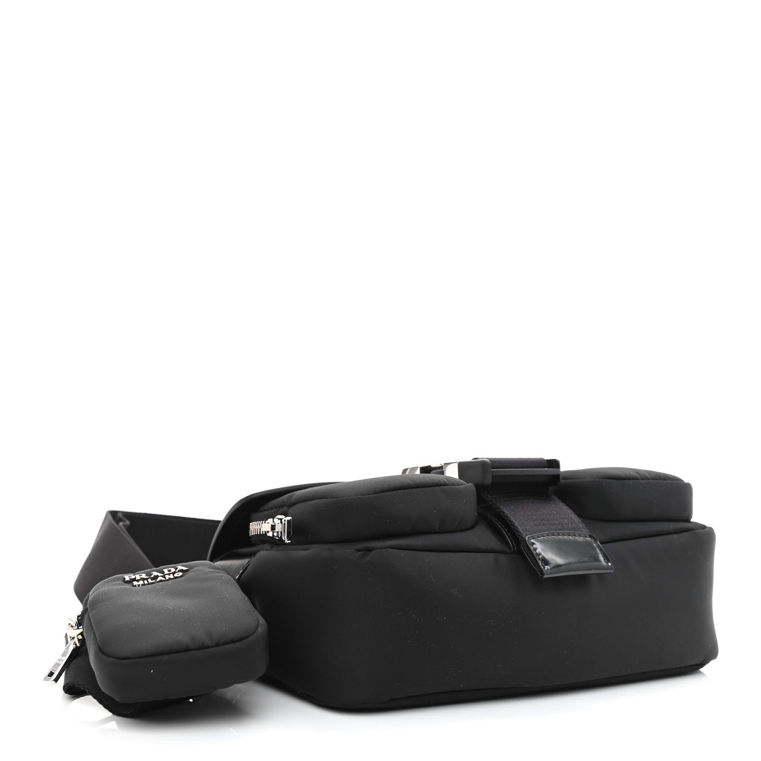 Prada Re-Nylon Spazzolato Double Pocket Buckle Shoulder Bag Black 4 of 11