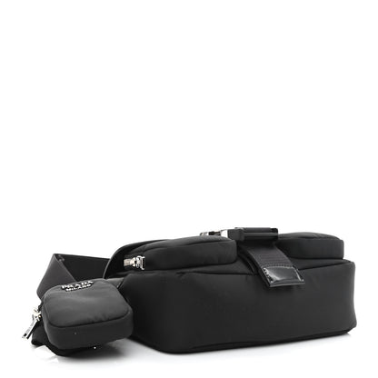 Prada Re-Nylon Spazzolato Double Pocket Buckle Shoulder Bag Black 4 of 11