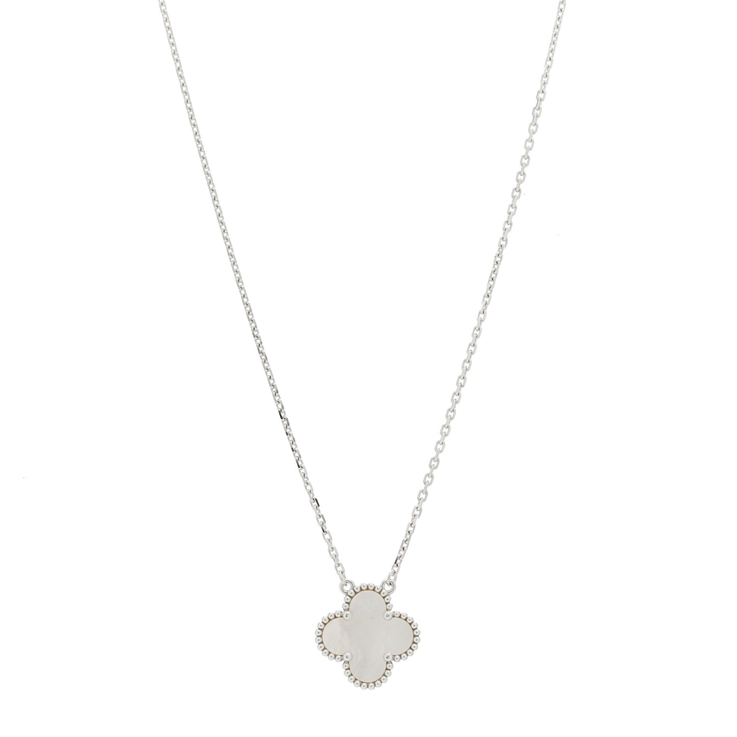 18K White Gold Mother Of Pearl Vintage Alhambra Pendant Necklace