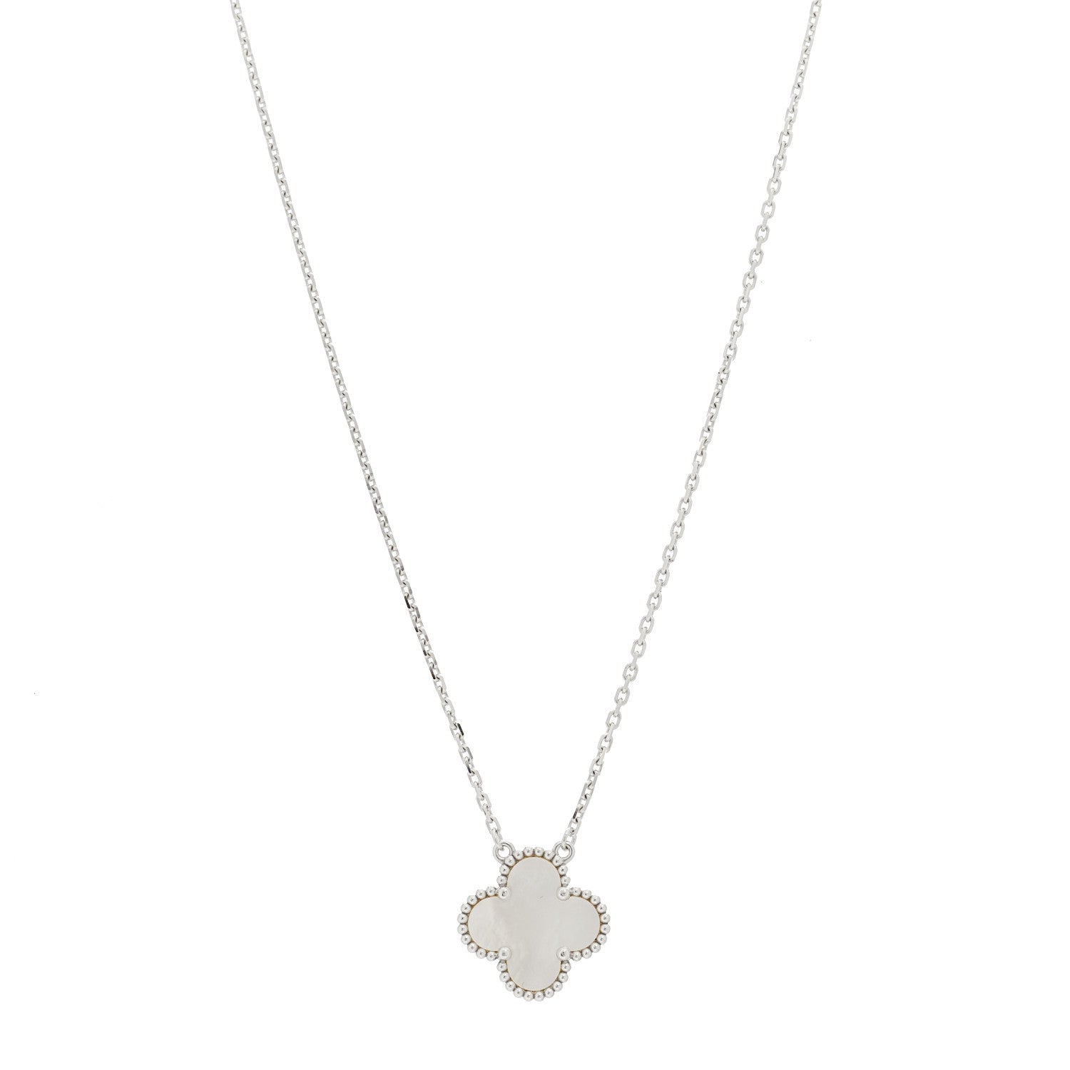 Van Cleef & Arpels 18K White Gold Mother Of Pearl Vintage Alhambra Pendant Necklace 1 of 6