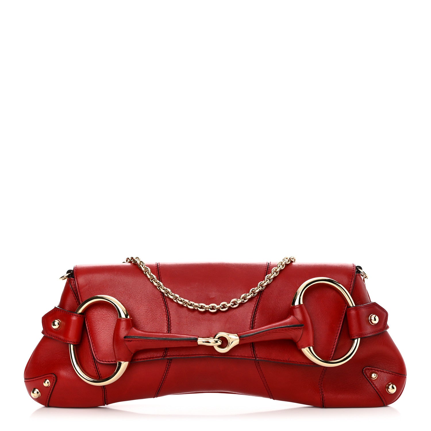 Gucci Calfskin Horsebit Chain Clutch Red 1 of 14
