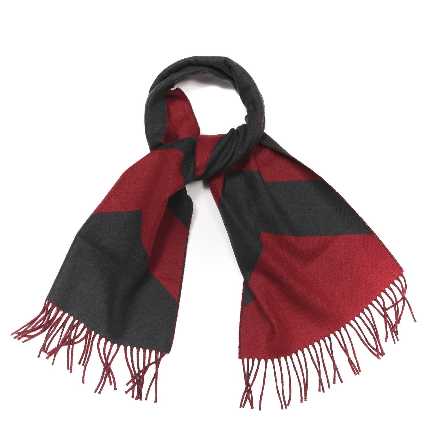 Hermes Cashmere Fringe Scarf Red Grey 5 of 5