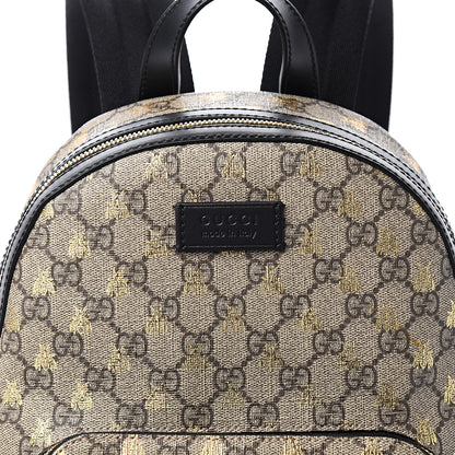 Gucci GG Supreme Monogram Bees Print Small Day Backpack Beige Oro Black 9 of 9