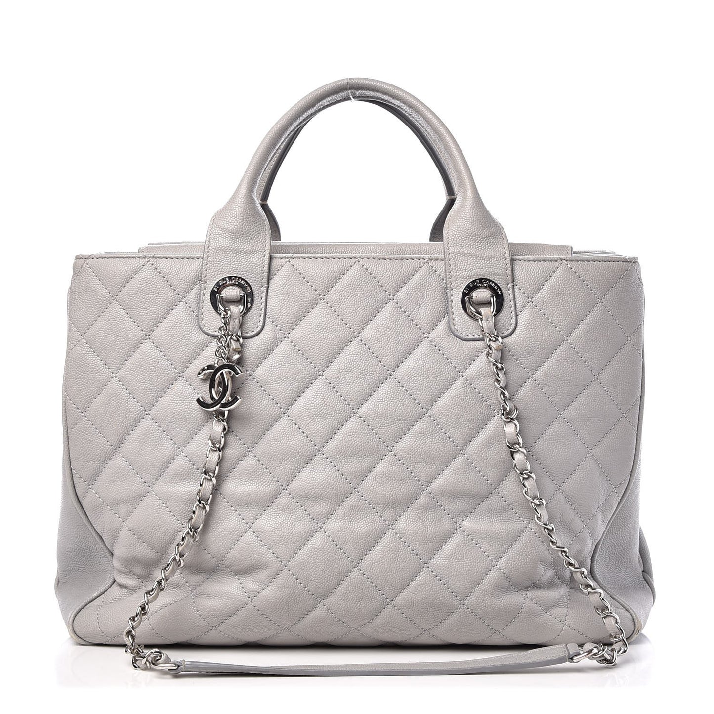 Caviar Quilted Top Handle Shopping Tote Grey