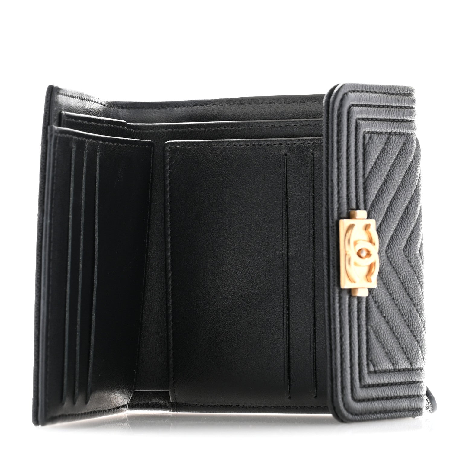 Chanel Caviar Chevron Quilted Boy Compact Wallet Black 5 of 10