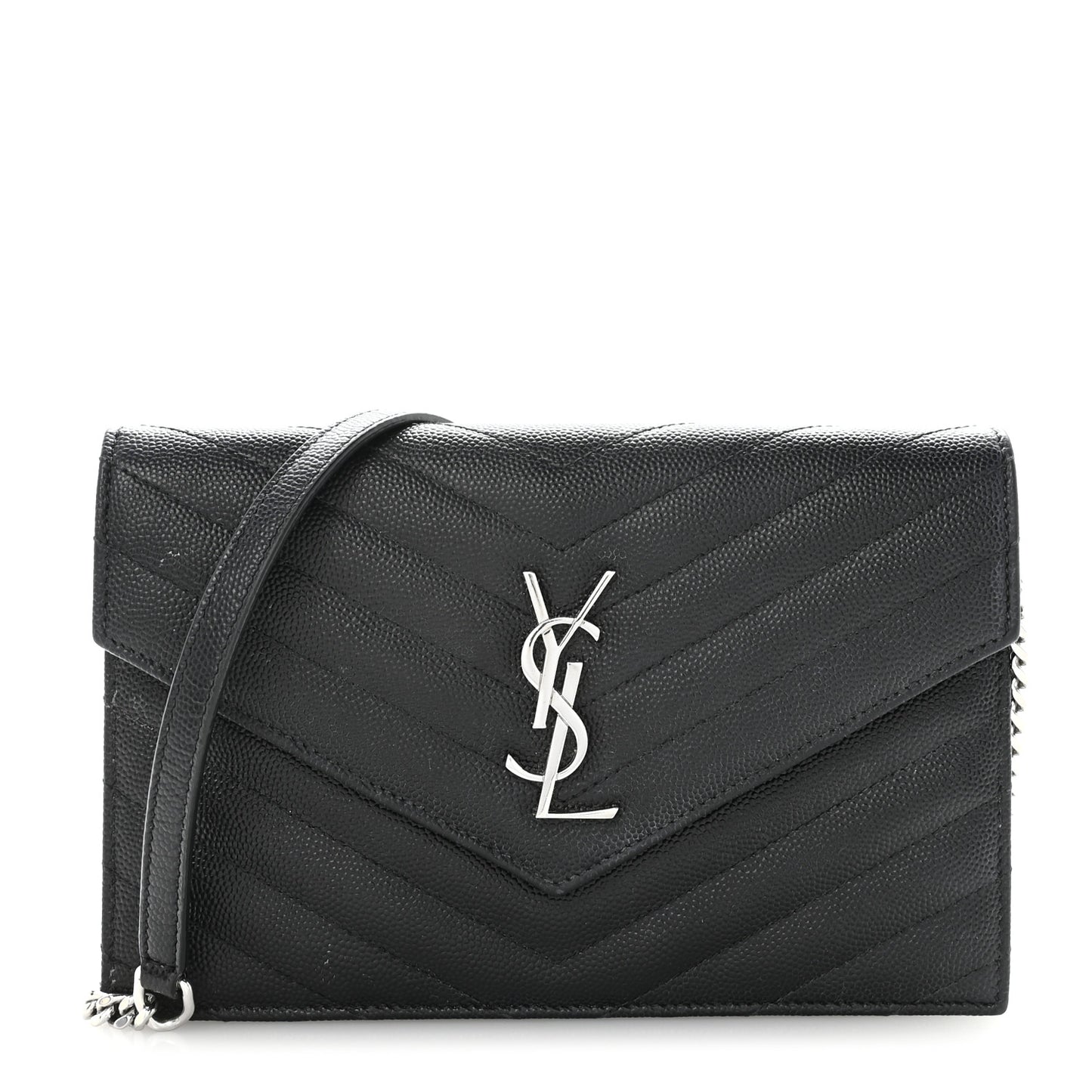 Grain De Poudre Matelasse Chevron Monogram Envelope Chain Wallet Black