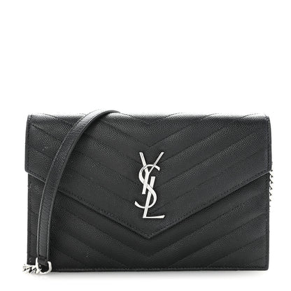 Saint Laurent Grain De Poudre Matelasse Chevron Monogram Envelope Chain Wallet Black 1 of 10