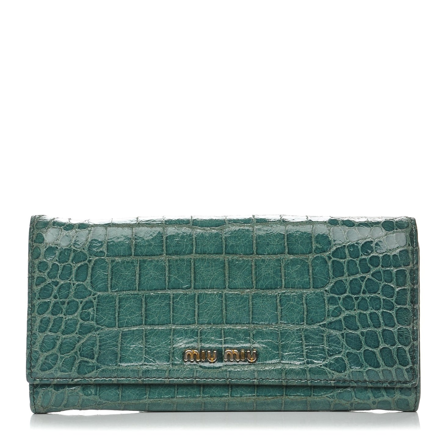 Patent Crocodile Embossed Continental Flap Wallet Green