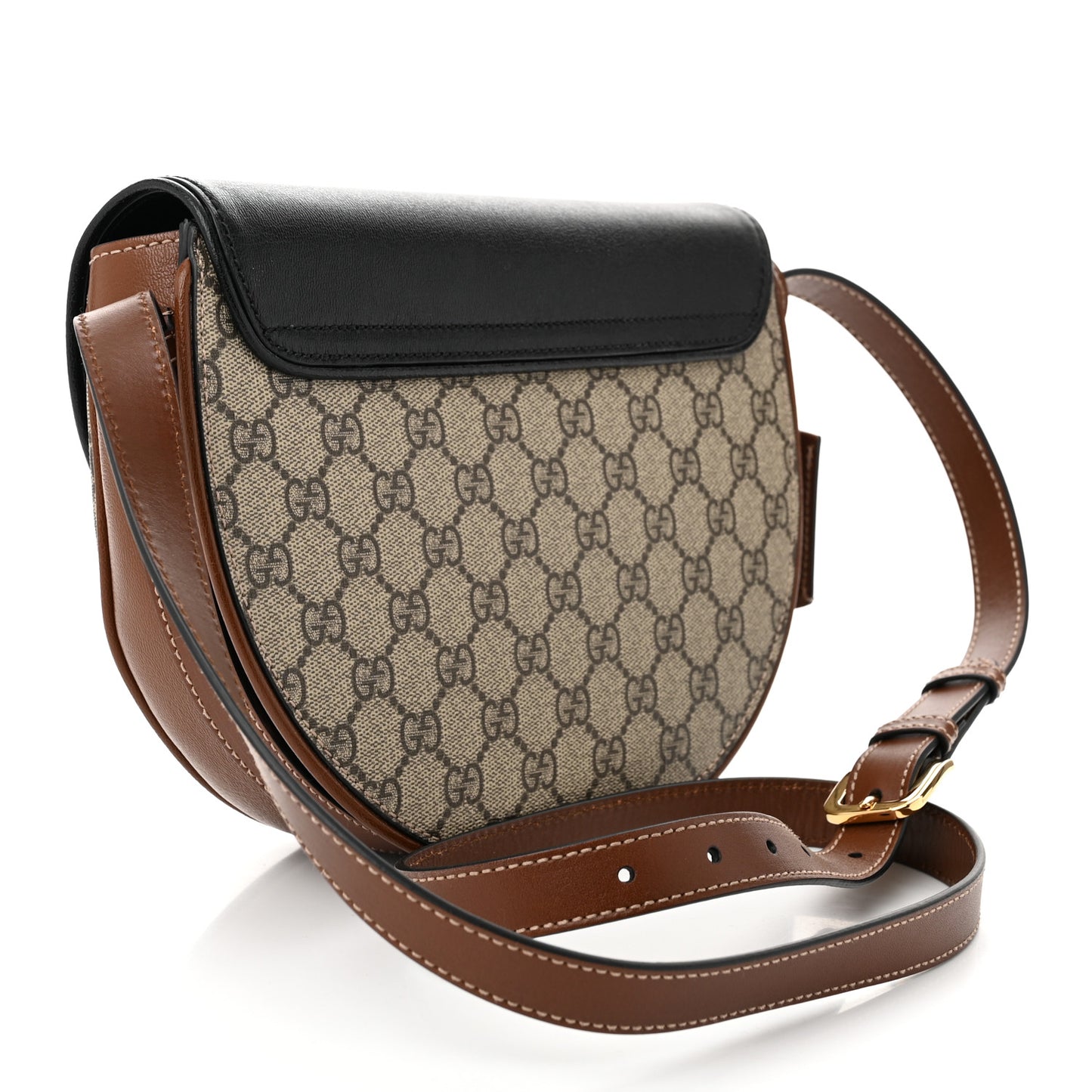 GG Supreme Monogram Calfskin Small Padlock Messenger Shoulder Bag Beige Black Cuir