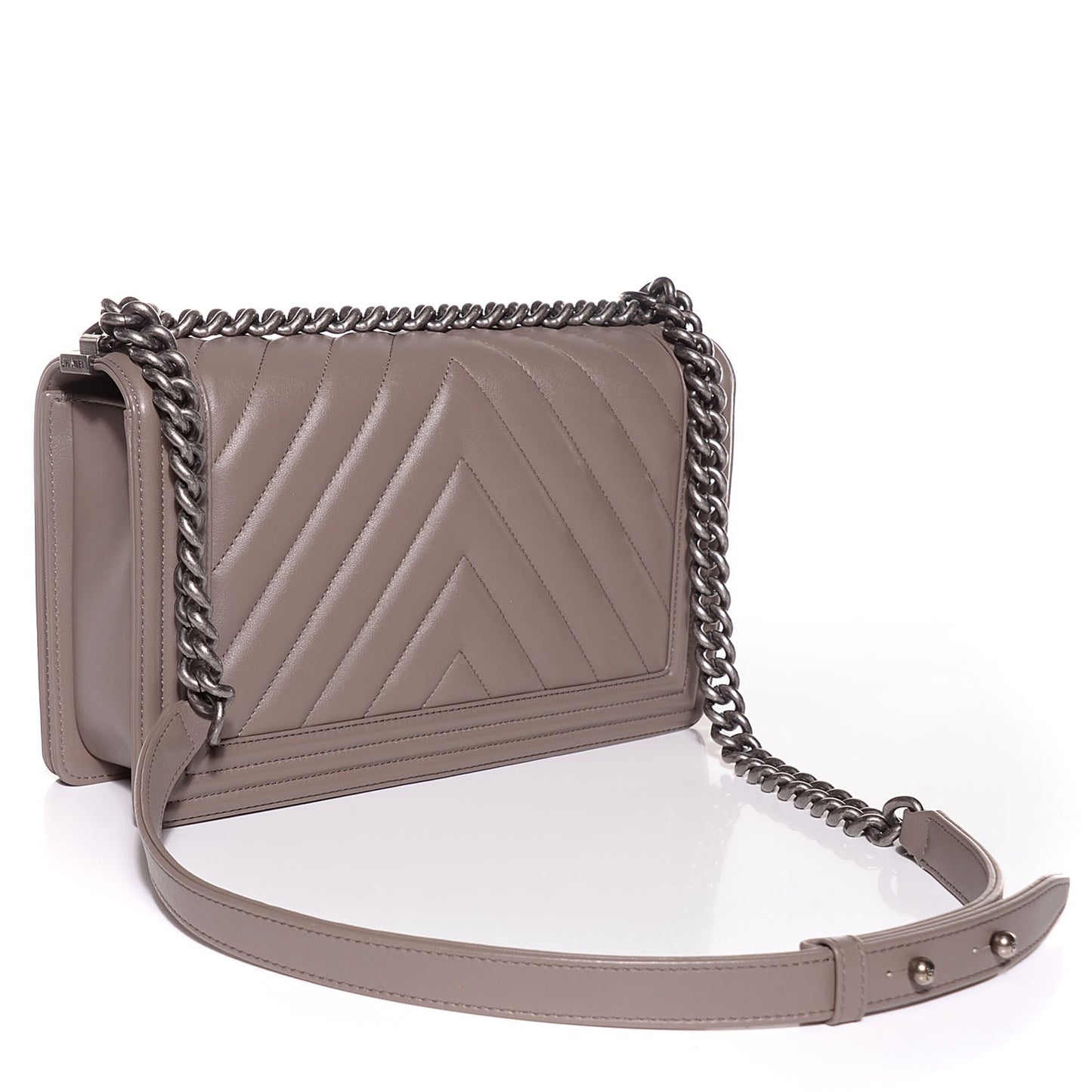 Calfskin Chevron New Medium Boy Flap Grey