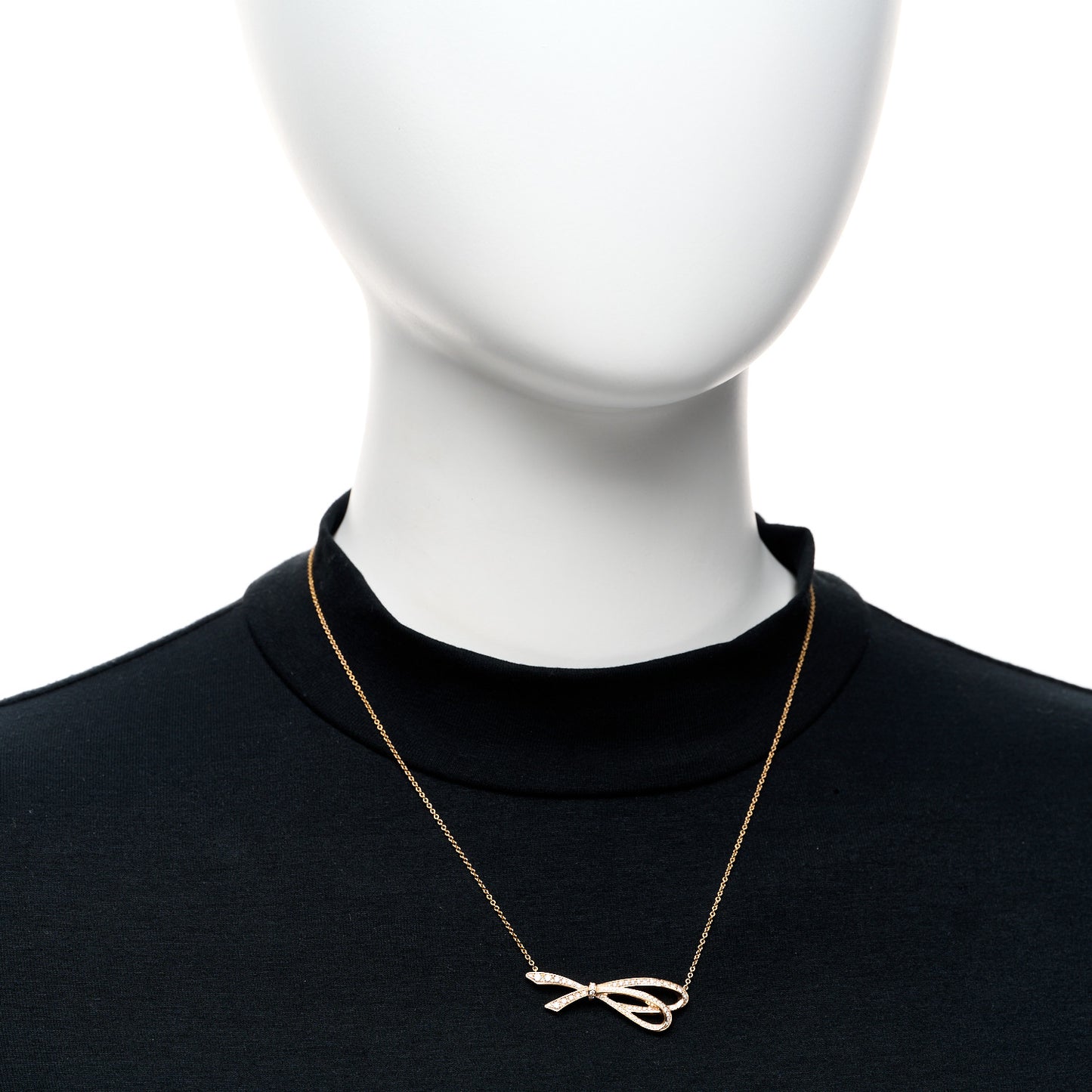 18K Rose Gold Diamond Bow Pave Pendant Necklace