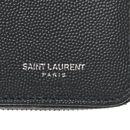 Saint Laurent Grain De Poudre Matelasse Chevron Monogram Compact Zip Around Wallet Asphalt White 7 of 10