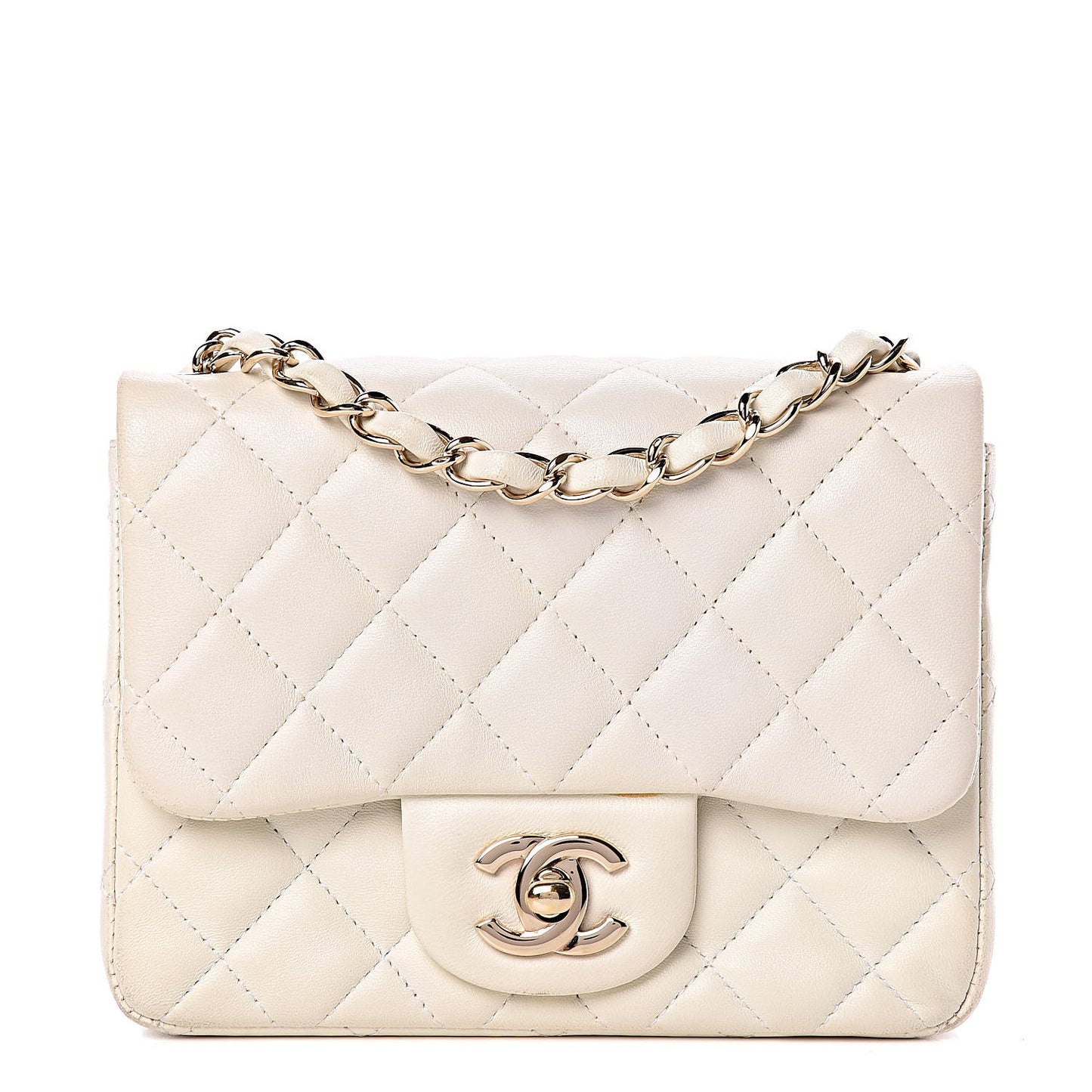 Lambskin Quilted Mini Square Flap White