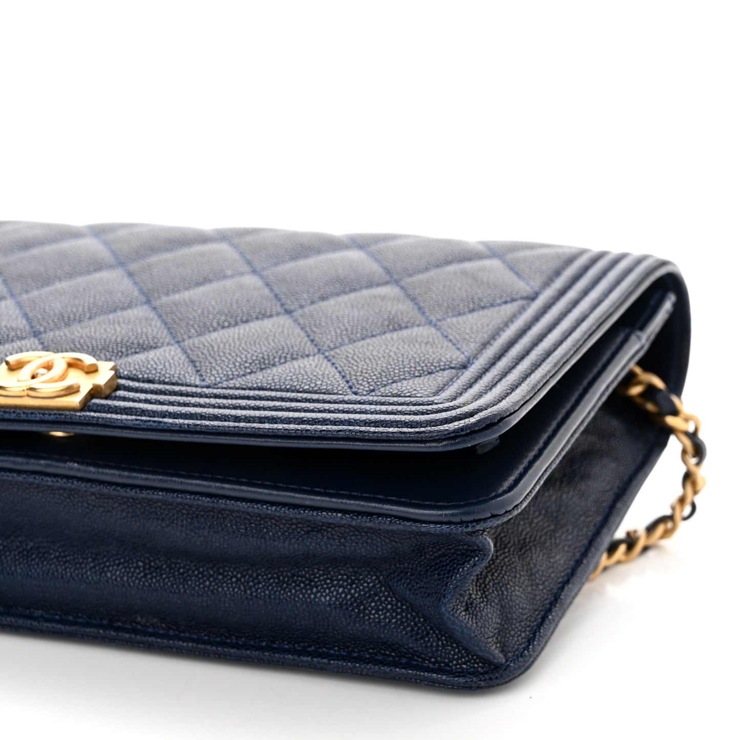 Caviar Quilted Boy Wallet On Chain WOC Navy