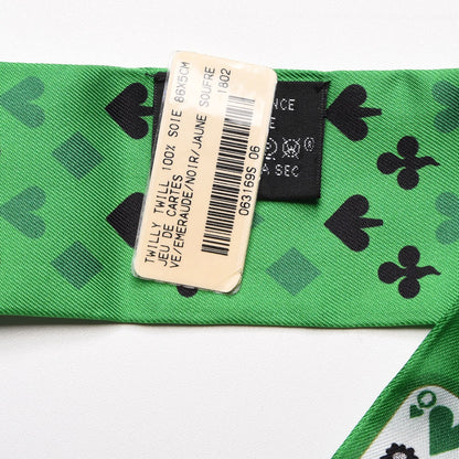 Hermes Silk Jeu de Cartes Twilly Vert Emeraude Black Jaune Soufre 3 of 4