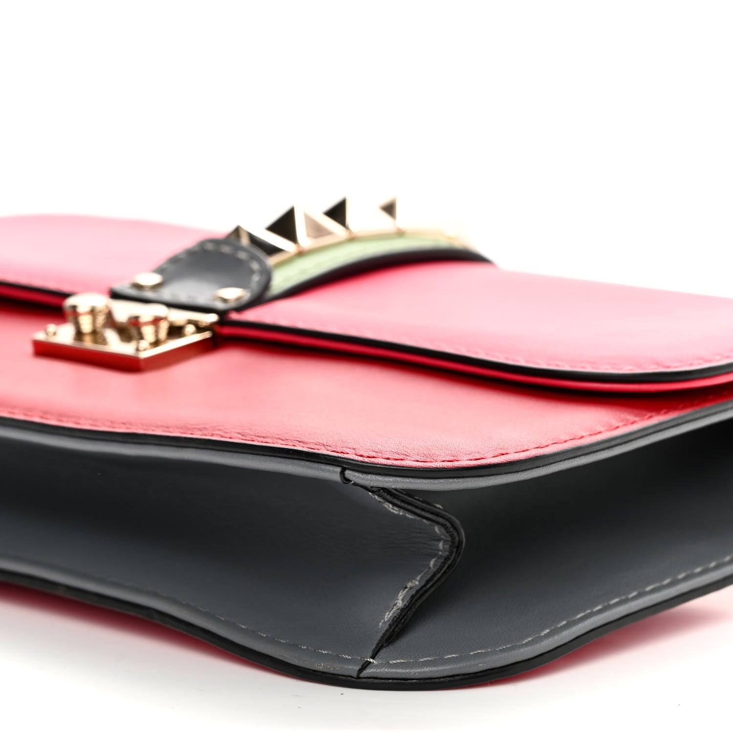 Valentino Garavani Vitello Medium Glam Lock Rockstud Flap Deep Rose Scarlet Grey Green 9 of 10