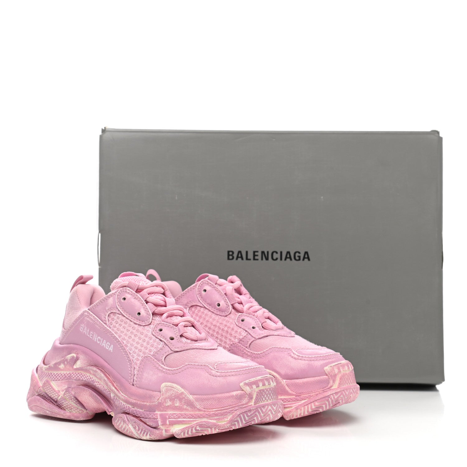 Balenciaga Fabric Mesh Distressed Womens Triple S Sneakers 36 Pink 8 of 8
