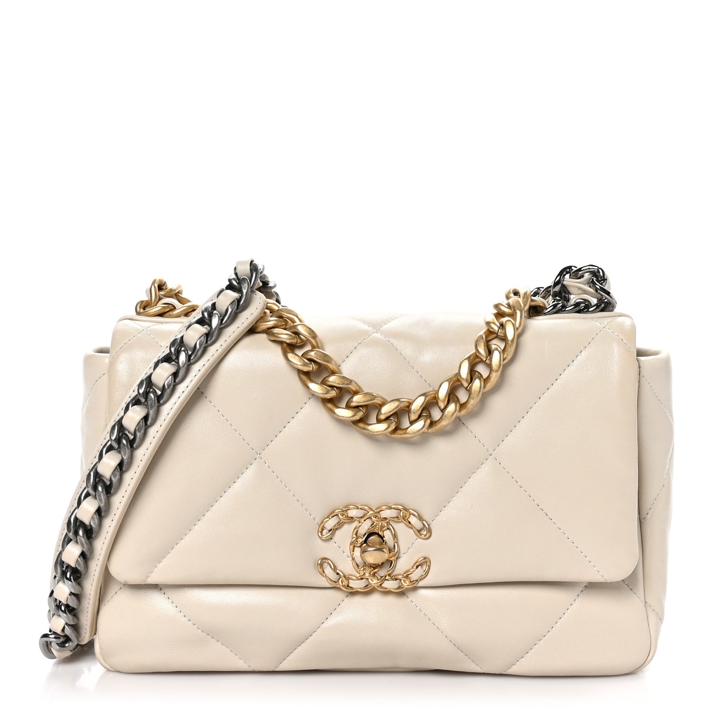 Goatskin Quilted Medium Chanel 19 Flap White