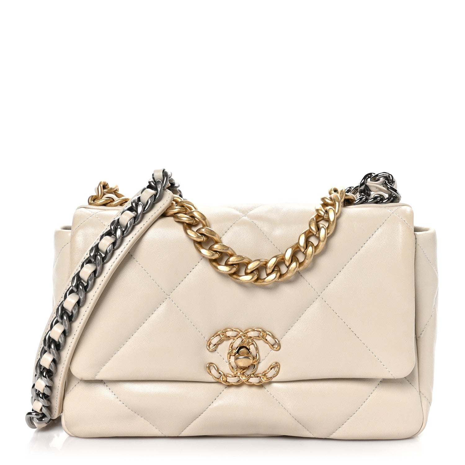 Chanel Goatskin Quilted Medium Chanel 19 Flap White 1 of 13