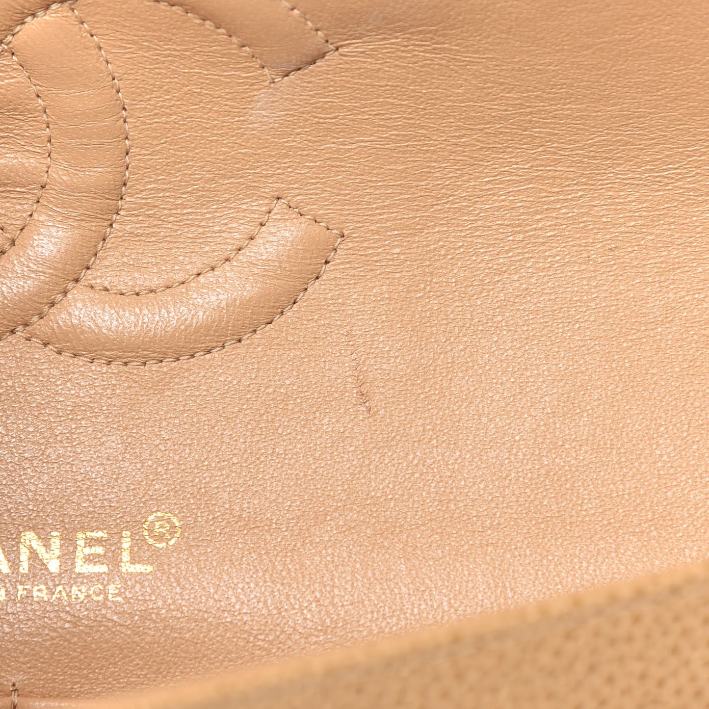 Caviar Quilted Medium Double Flap Beige