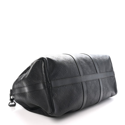 Louis Vuitton Calfskin Shadow Monogram Keepall Bandouliere 50 Black 3 of 10