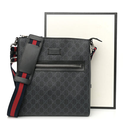 Gucci GG Supreme Monogram Appia Calfskin Web Flat Messenger Bag Black Grey 12 of 12