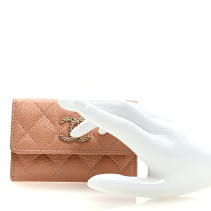 Chanel Caviar Metal Perforated Quilted CC Flap Card Holder Beige 2 of 7