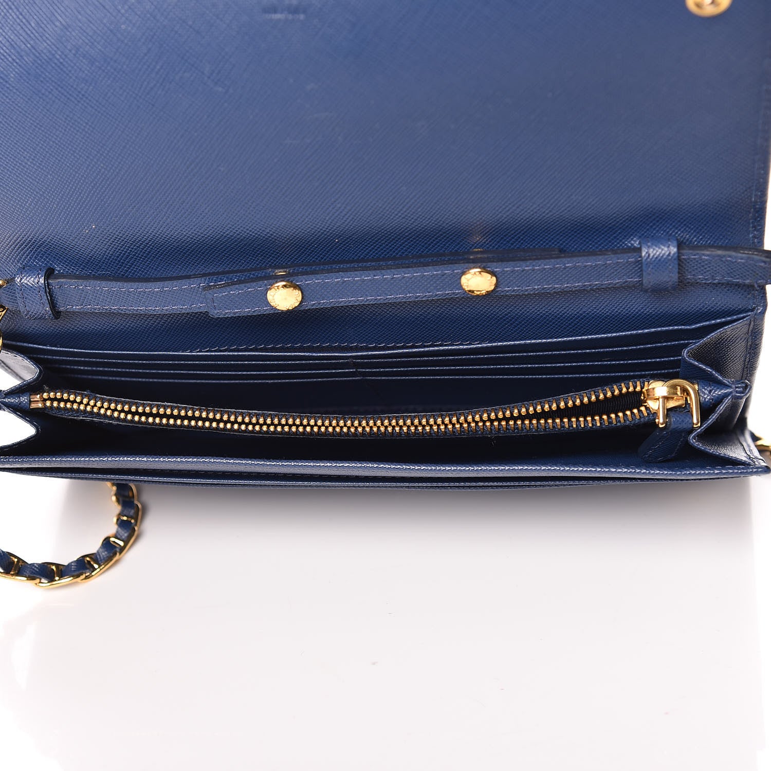 Prada Saffiano Metal Oro Chain Wallet Bleuette 5 of 9