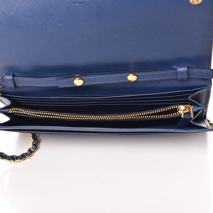 Prada Saffiano Metal Oro Chain Wallet Bleuette 5 of 9