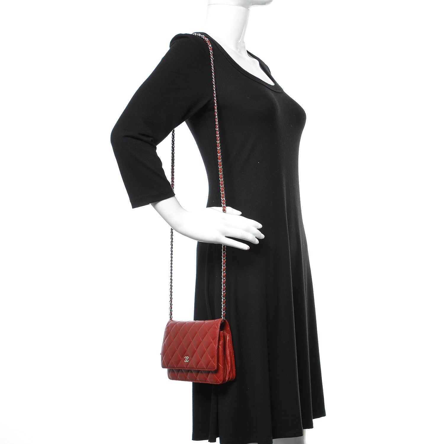 Chanel Lambskin Quilted Wallet On Chain WOC Red 2 of 12