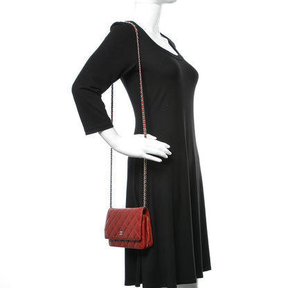 Chanel Lambskin Quilted Wallet On Chain WOC Red 2 of 12