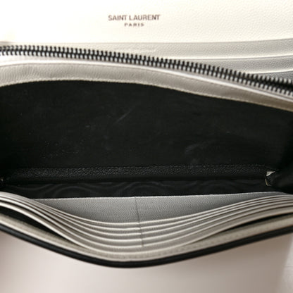 Saint Laurent Grain De Poudre Matelasse Monogram Chain Wallet White Black 6 of 10