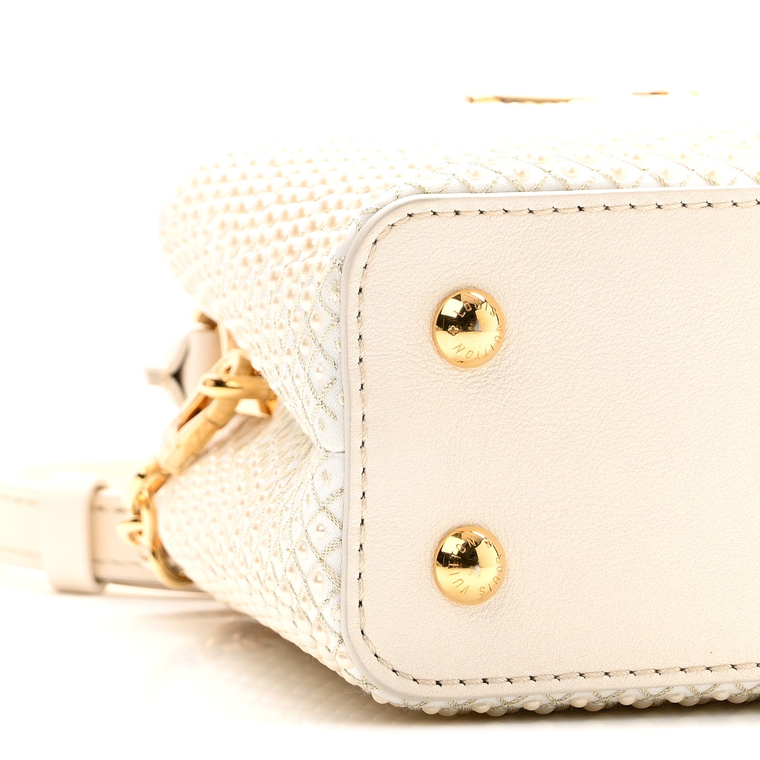 Louis Vuitton Metallic Calfskin Satin Pearl Embellished Mini Treasure Capucines Cream 8 of 9