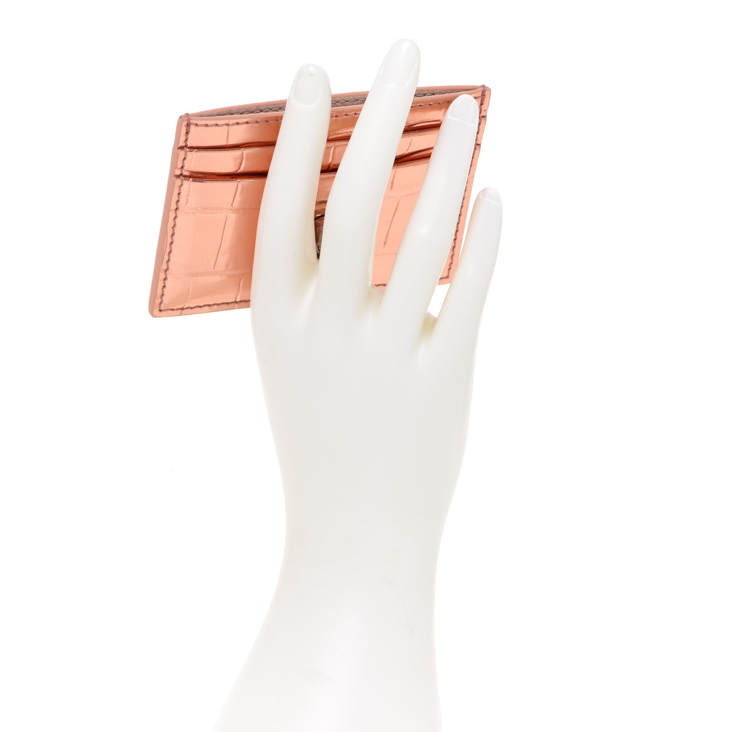 Alexander McQueen Calfskin Crocodile Embossed Skull Card Holder Rose Gold 2 of 7
