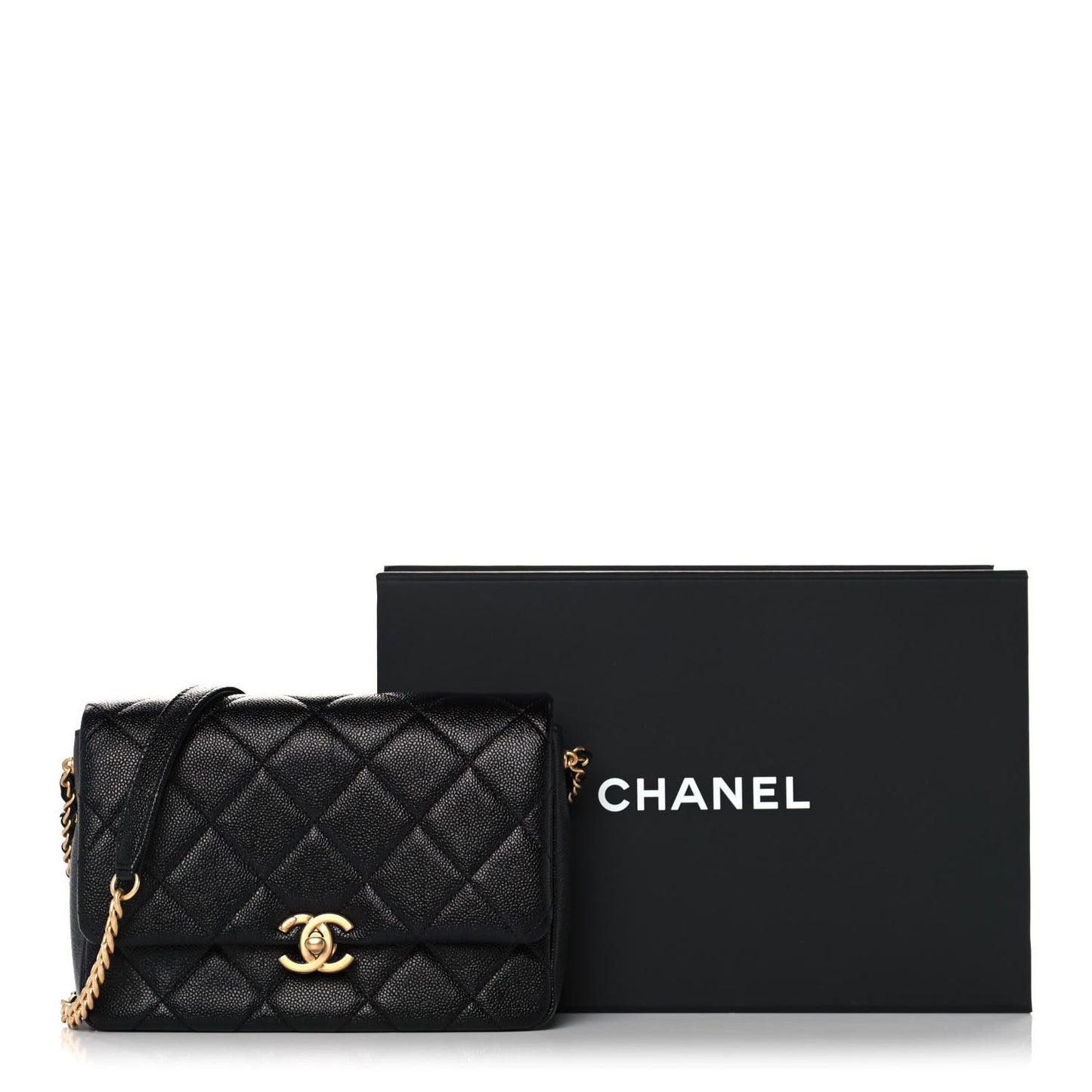 Shiny Caviar Quilted Small Chain Melody Flap Black