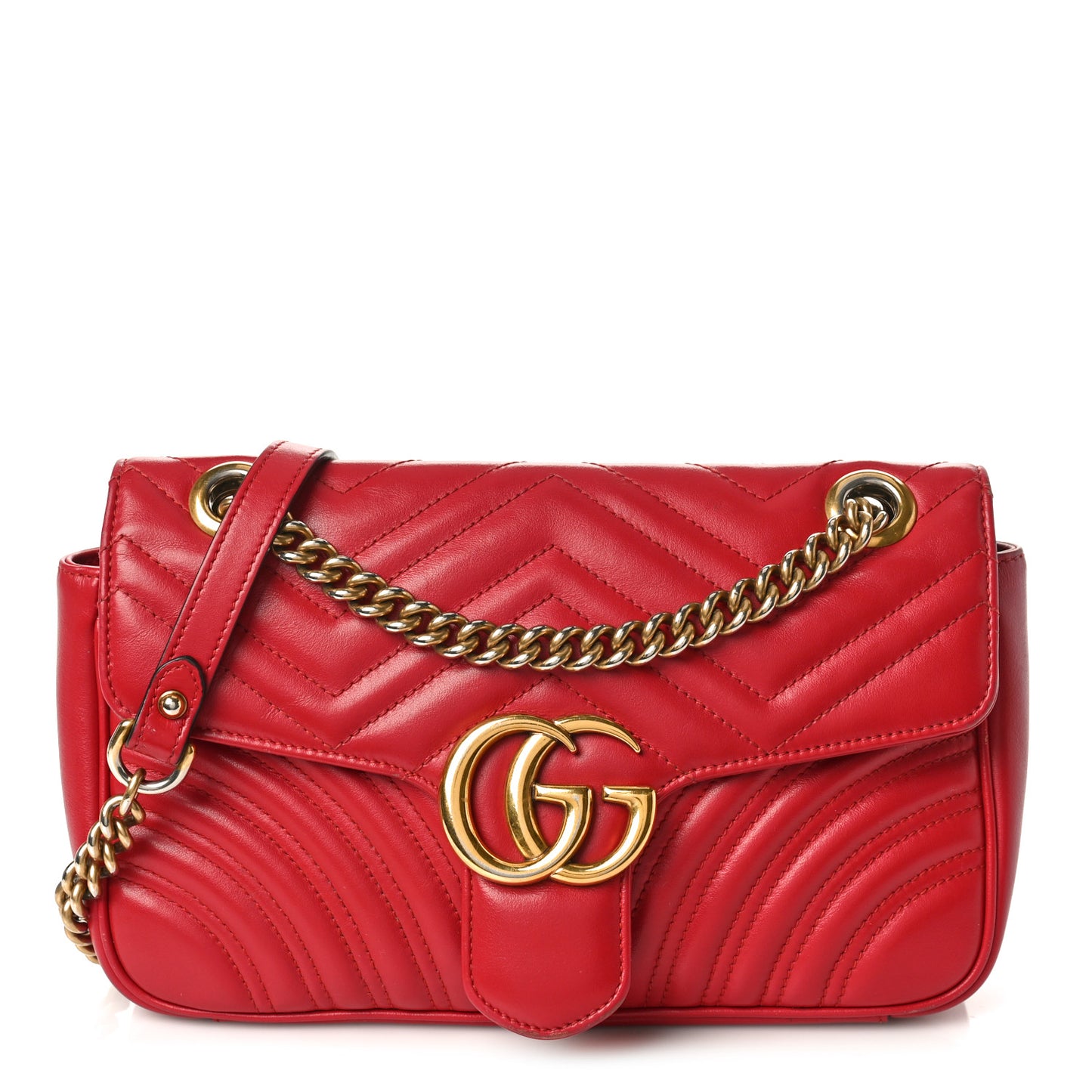 Calfskin Matelasse Small GG Marmont Shoulder Bag Hibiscus Red