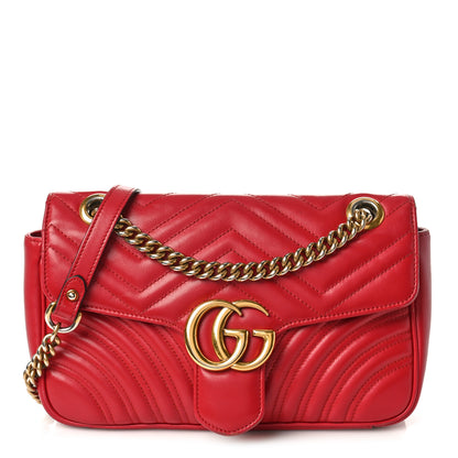 Gucci Calfskin Matelasse Small GG Marmont Shoulder Bag Hibiscus Red 1 of 10