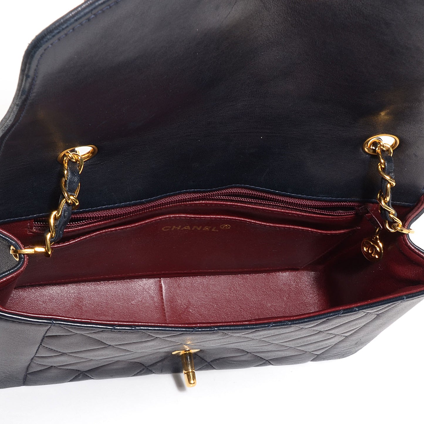 Lambskin Medium Single Flap Navy