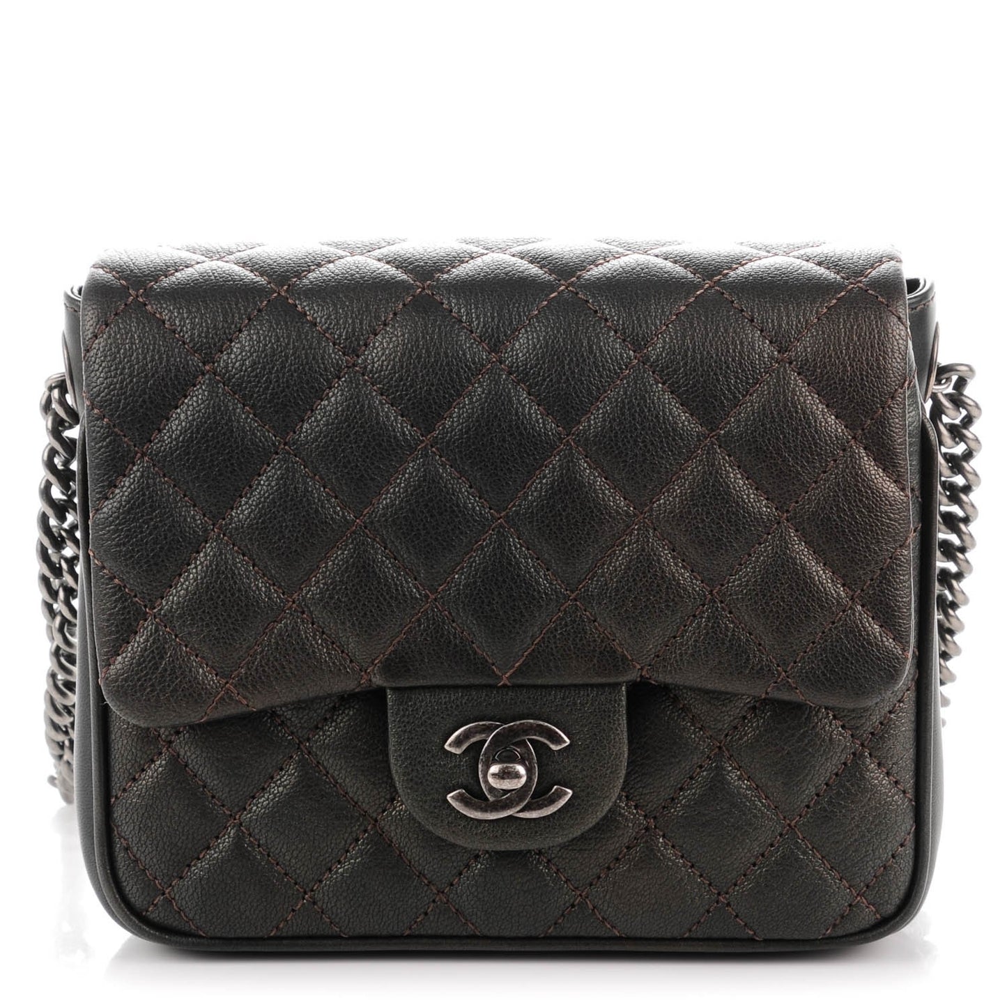 Metallic Goatskin Quilted Small Rock In Rome Flap Charcoal