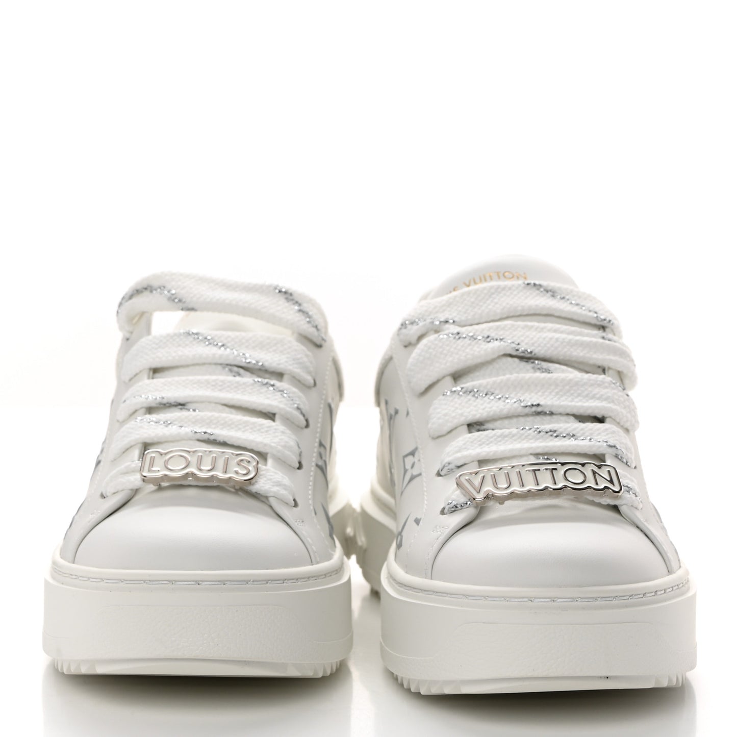 Calfskin Monogram Debossed Time Out Sneakers 35 White Silver