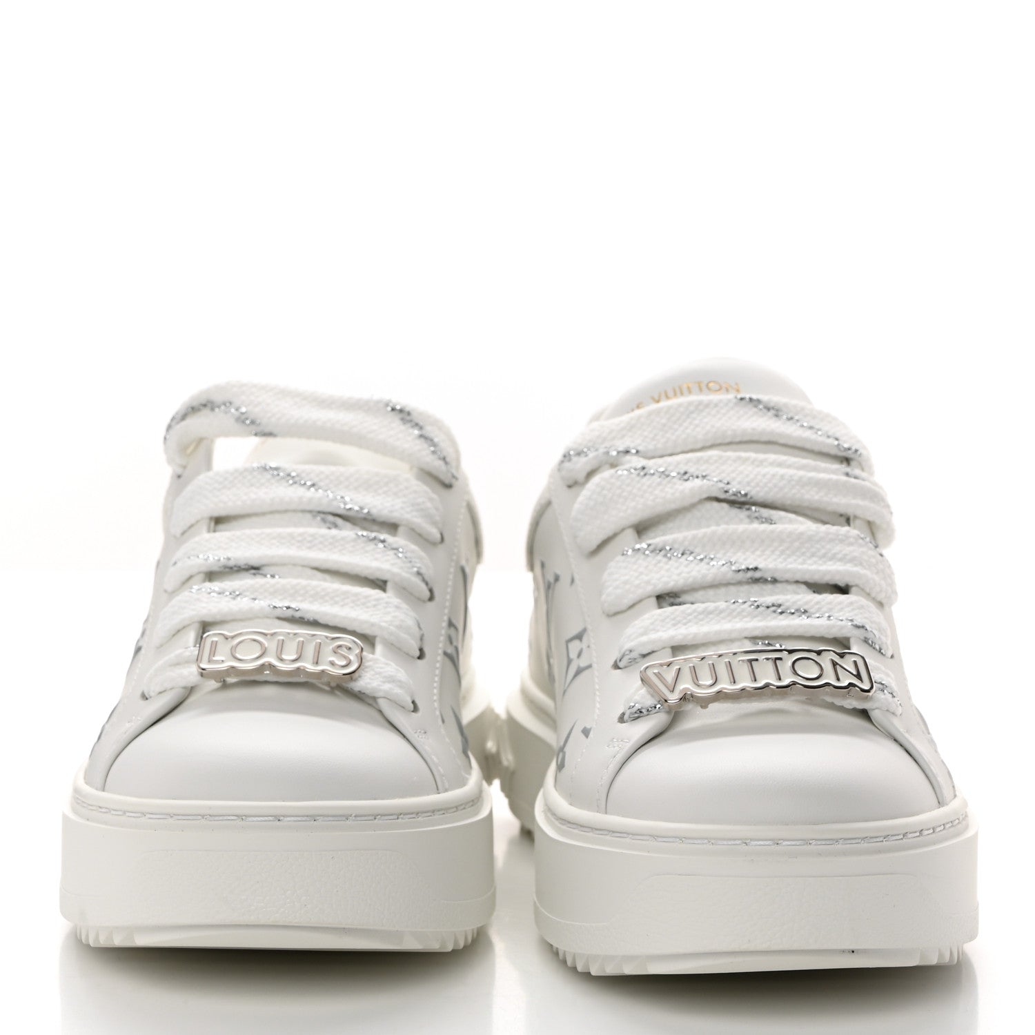 Louis Vuitton Calfskin Monogram Debossed Time Out Sneakers 35 White Silver 2 of 9