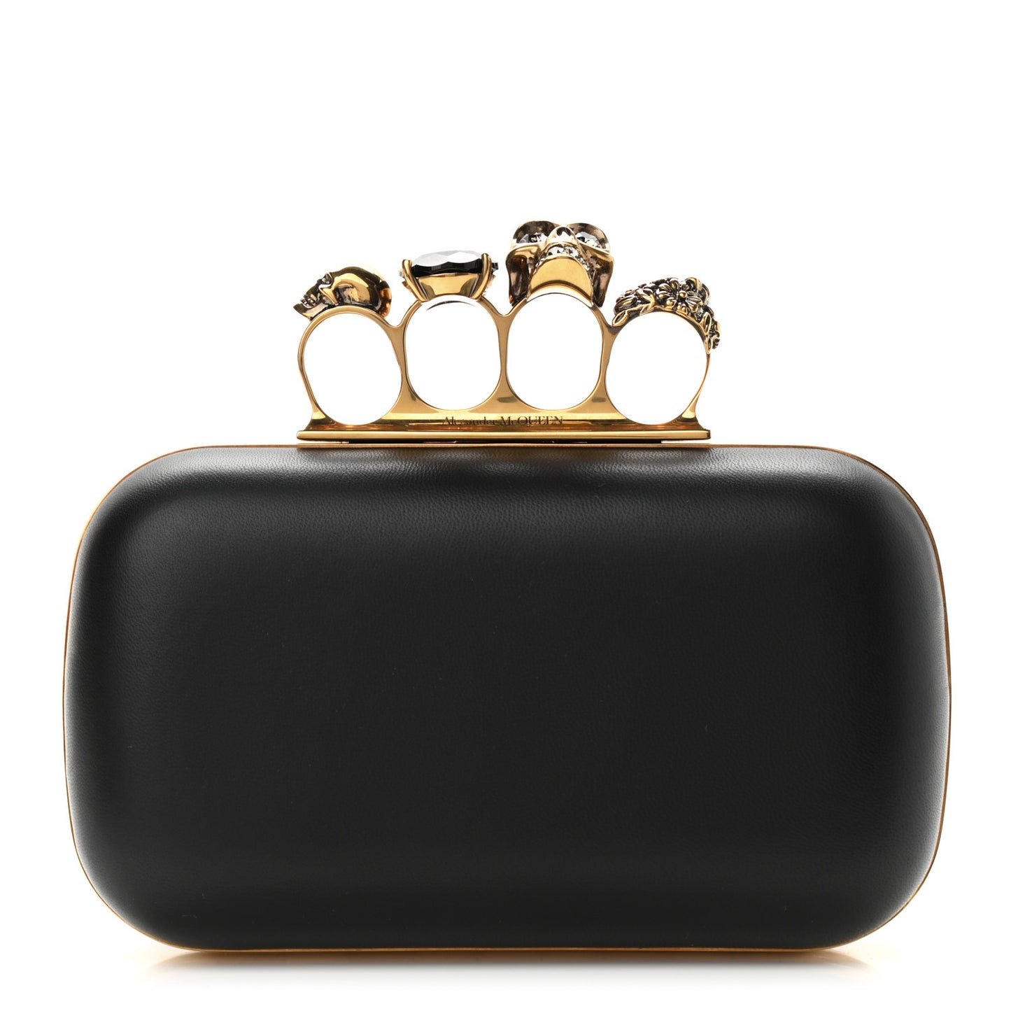 Nappa Skull Knuckle Duster Box Clutch Black